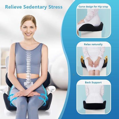 Memory Foam Seat Cushion & Lumbar Support Pillow Set â€“ Ergonomic Office Chair & Car Seat Pad for Lower Back Pain Relief, Hip & Back Comfort