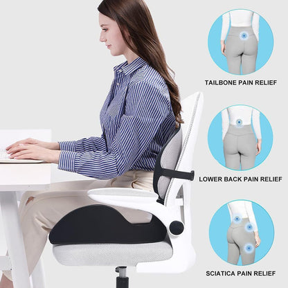 Memory Foam Seat Cushion & Lumbar Support Pillow Set â€“ Ergonomic Office Chair & Car Seat Pad for Lower Back Pain Relief, Hip & Back Comfort