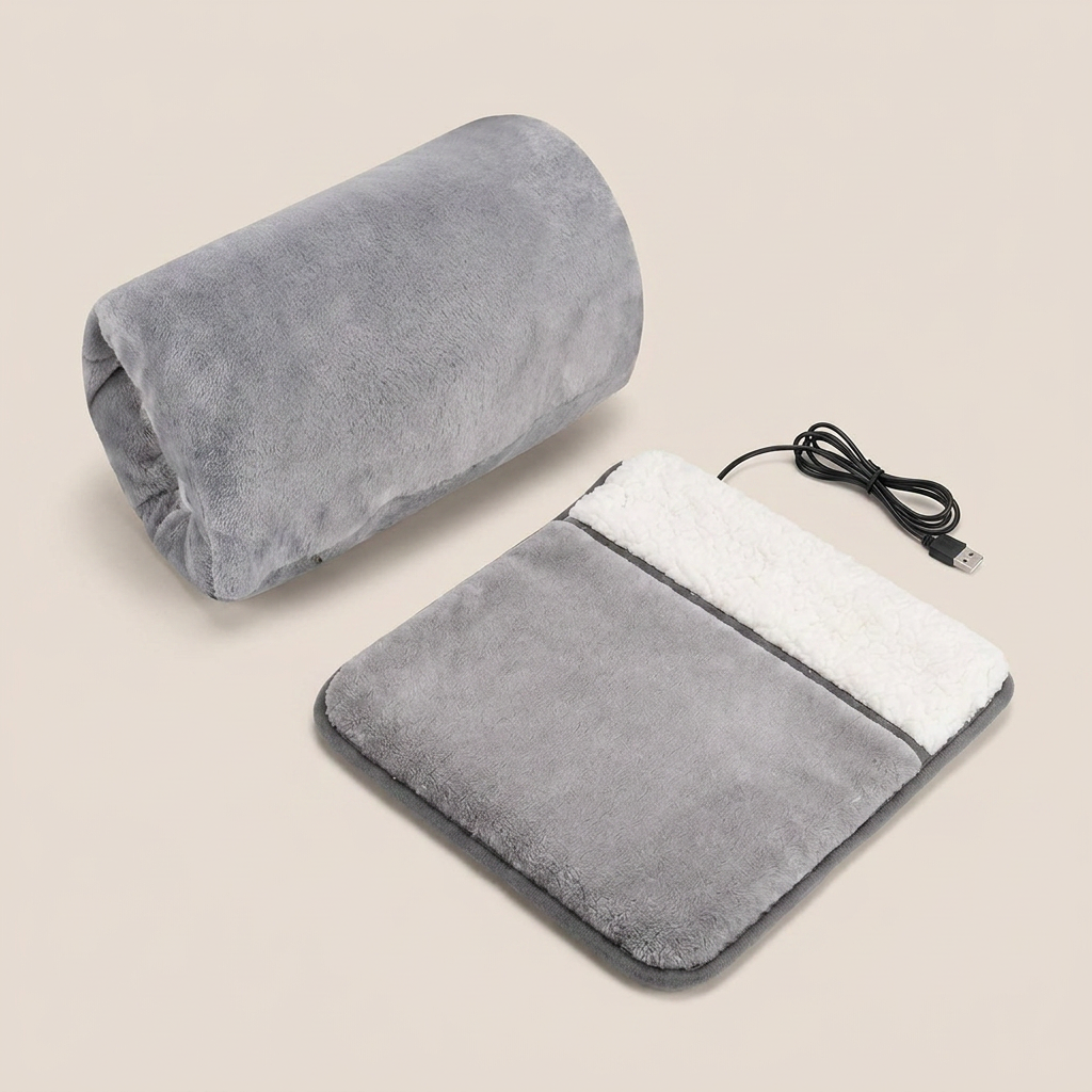 USB Heated Hand Warmer Bag & Foot Warmer Pad Combo Set â€“ Electric Plush Heating Cushion for Home, Office & Travel