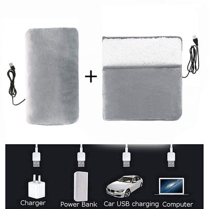 USB Heated Hand Warmer Bag & Foot Warmer Pad Combo Set â€“ Electric Plush Heating Cushion for Home, Office & Travel