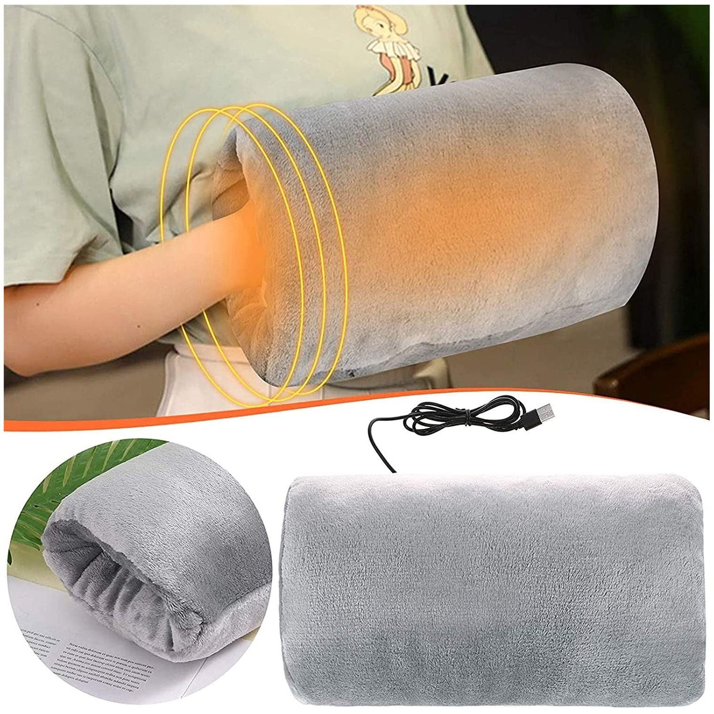 USB Heated Plush Hand Warmer Bag â€“ Electric Rechargeable Warm Hand Cushion, Soft Winter Heating Hand Muff, Portable USB Warm Hand Pad