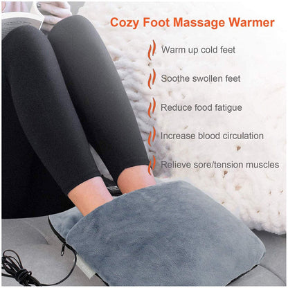 USB Heated Foot Warmer Electric Foot Heating and Vibration Massage Plush USB Powered Winter Foot Comfort Cushion for Home Office Car Travel Portable Warm Relaxation Support