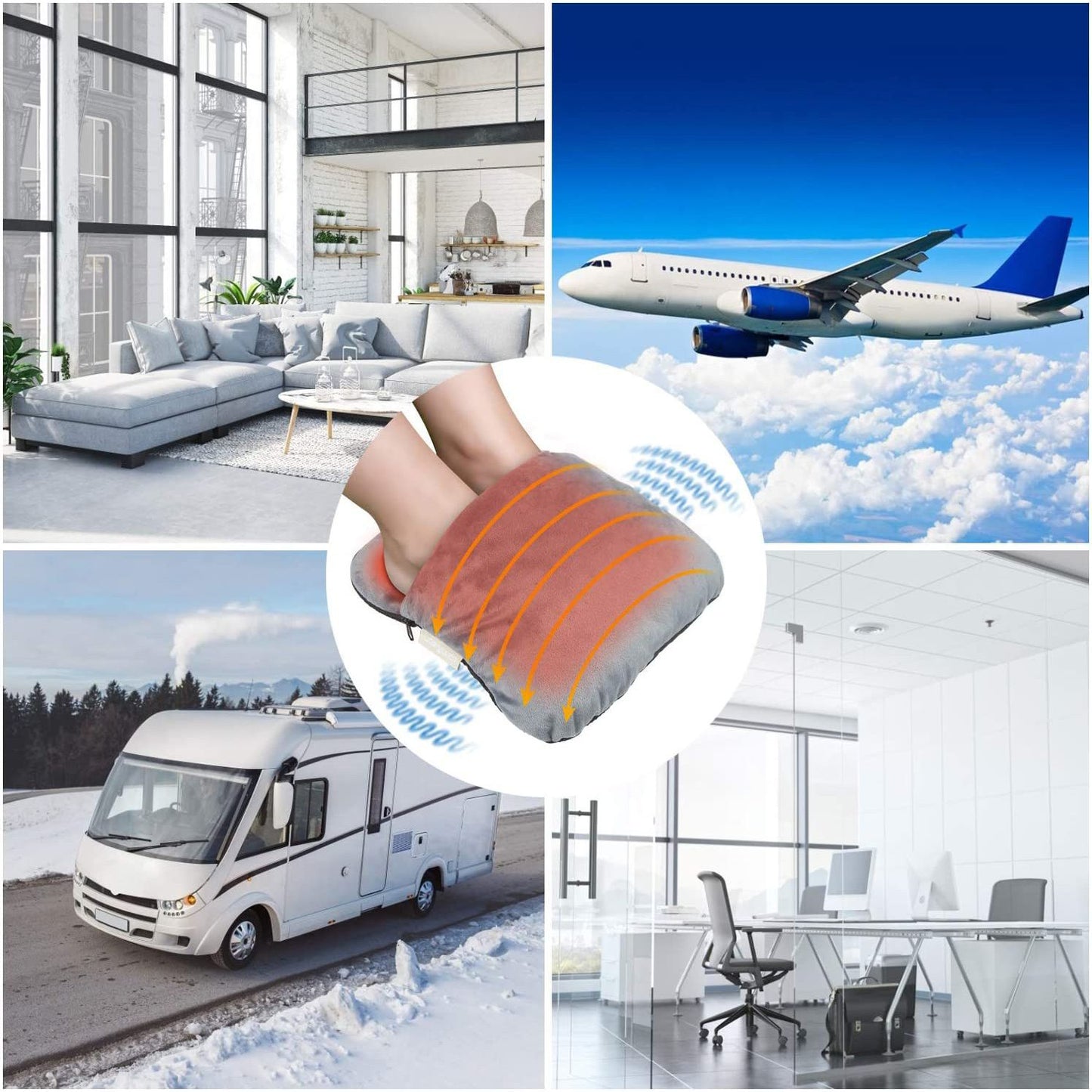 USB Heated Foot Warmer Electric Foot Heating and Vibration Massage Plush USB Powered Winter Foot Comfort Cushion for Home Office Car Travel Portable Warm Relaxation Support