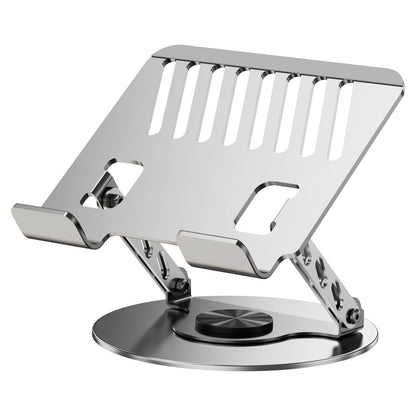360 Degree Rotatable Laptop Stand Adjustable Aluminium Ergonomic Notebook Holder Small Size 20x20cm Height Angle Adjustable Desktop Cooling Riser for Office Home Study Workspace