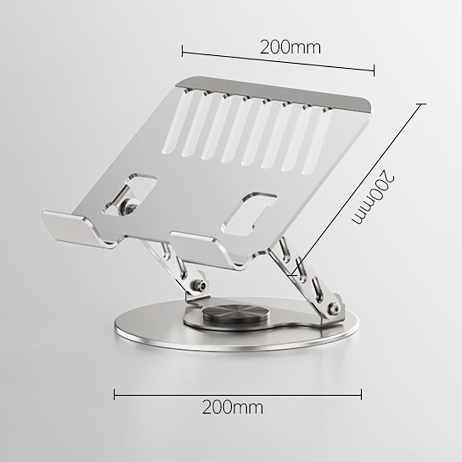 360 Degree Rotatable Laptop Stand Adjustable Aluminium Ergonomic Notebook Holder Small Size 20x20cm Height Angle Adjustable Desktop Cooling Riser for Office Home Study Workspace