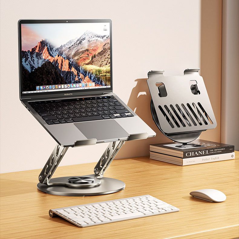 360 Degree Rotatable Laptop Stand Adjustable Aluminium Ergonomic Notebook Holder Small Size 23.5x23.5cm Height Angle Adjustable Desktop Cooling Riser for Office Home Study Workspace