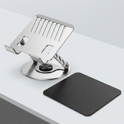 Adjustable aluminum alloy laptop stand (23.5*23.5CM), with mouse pad (21*25cm), adjustable height and angle, space-saving, heat dissipation support, suitable for office, home, study and work environments