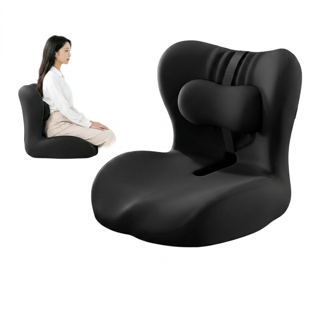 Ergonomic Memory Foam Seat Cushion with Black Support Integrated One Piece Design Pressure Relief Chair Cushion Black for Office Car Home Use