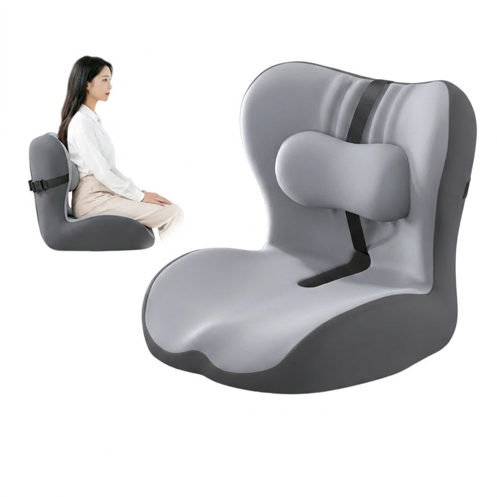 Ergonomic Memory Foam Seat Cushion with two-tone gray Support Integrated One Piece Design Pressure Relief Chair Cushion Black for Office Car Home Use