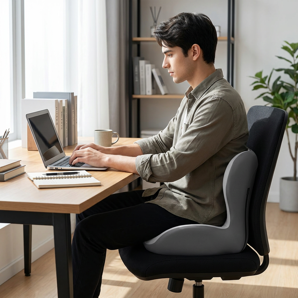Ergonomic Memory Foam Seat Cushion with two-tone gray Support Integrated One Piece Design Pressure Relief Chair Cushion Black for Office Car Home Use