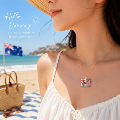 Vintage-style book necklace with January birthday flowers, a luxurious gold-plated bronze exquisite floral pendant gift