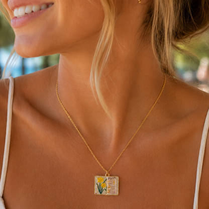 Vintage-style book necklace with March birthday flowers, a luxurious gold-plated bronze exquisite floral pendant gift