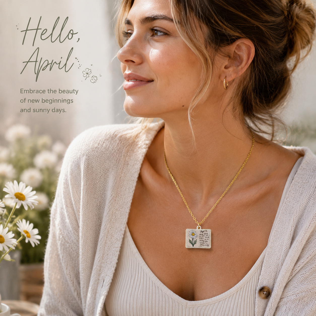 Vintage-style book necklace with April birthday flowers, a luxurious gold-plated bronze exquisite floral pendant gift