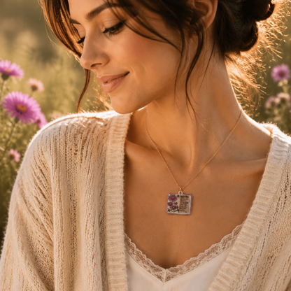 Vintage-style book necklace with September birthday flowers, a luxurious gold-plated bronze exquisite floral pendant gift