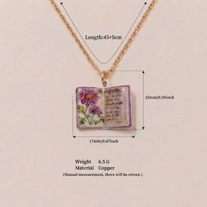 Vintage-style book necklace with September birthday flowers, a luxurious gold-plated bronze exquisite floral pendant gift