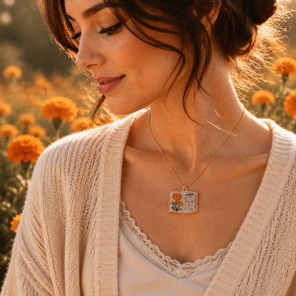 Vintage-style book necklace with October birthday flowers, a luxurious gold-plated bronze exquisite floral pendant gift