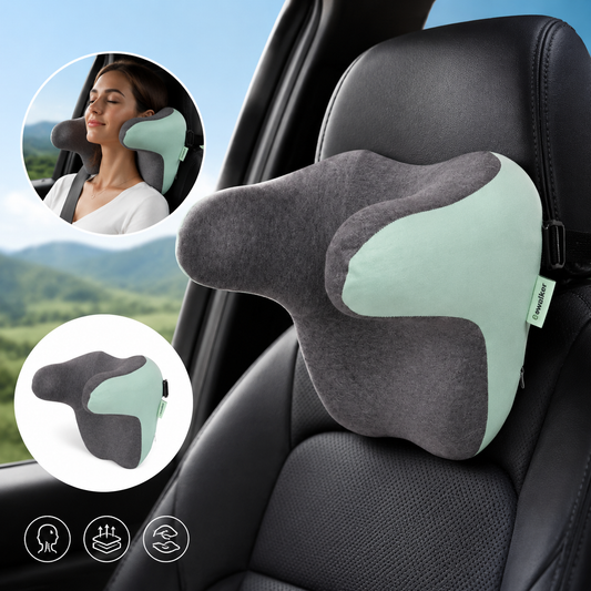 Ergonomic Car Neck Pillow Memory Foam Headrest Cushion (Grey Mint Green) Adjustable Strap Breathable Neck Support Car Seat Travel Comfort Accessories
