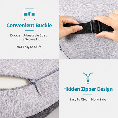 Ergonomic Car Neck Pillow Memory Foam Headrest Cushion (Grey Mint Green) Adjustable Strap Breathable Neck Support Car Seat Travel Comfort Accessories