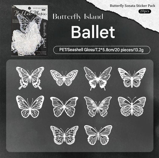 White Butterfly Holographic Cake Stickers PET Seashell Gloss Butterfly Cake Decorations DIY Dessert Toppers Party Supplies 20pcs x 2 Packs