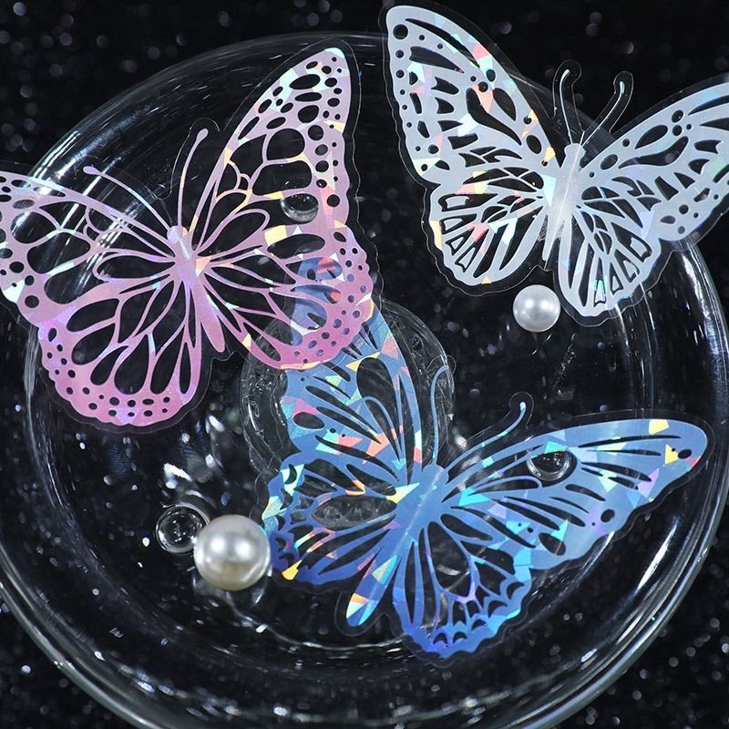 Color Butterfly Holographic Cake Stickers PET Seashell Gloss Butterfly Cake Decorations DIY Dessert Toppers Party Supplies 20pcs x 2 Packs