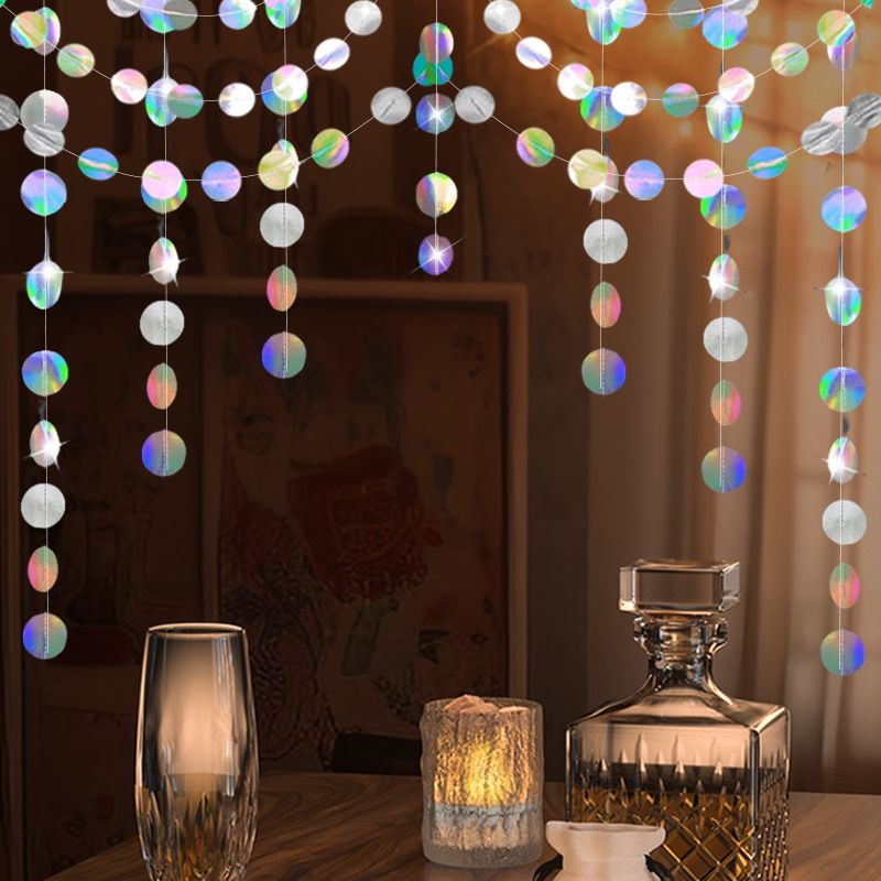 Iridescent Circle Garland 2 Pack 3m Each Holographic Hanging Party Decoration Circular Bunting Streamer Birthday Wedding Event Decor Lightweight Easy Setup
