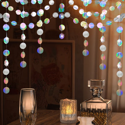 Iridescent Circle Garland 2 Pack 3m Each Holographic Hanging Party Decoration Circular Bunting Streamer Birthday Wedding Event Decor Lightweight Easy Setup