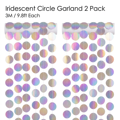Iridescent Circle Garland 2 Pack 3m Each Holographic Hanging Party Decoration Circular Bunting Streamer Birthday Wedding Event Decor Lightweight Easy Setup