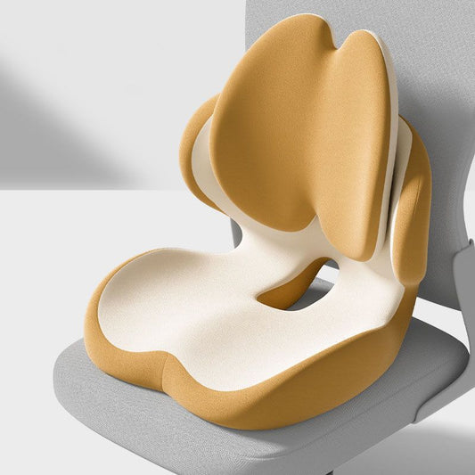 Yello Ergonomic Memory Foam Seat Cushion with Lumbar Support - Integrated Backrest Design, Breathable Hollow Core for Office and Car Use
