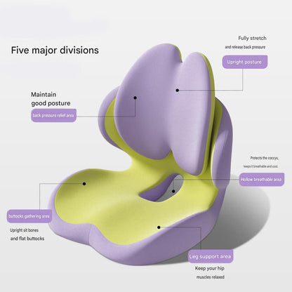 Yello Ergonomic Memory Foam Seat Cushion with Lumbar Support - Integrated Backrest Design, Breathable Hollow Core for Office and Car Use