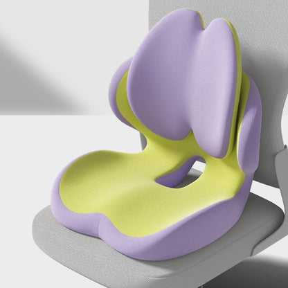 Purple Ergonomic Memory Foam Seat Cushion with Lumbar Support - Integrated Backrest Design, Breathable Hollow Core for Office and Car Use