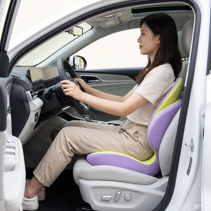 Purple Ergonomic Memory Foam Seat Cushion with Lumbar Support - Integrated Backrest Design, Breathable Hollow Core for Office and Car Use