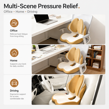 Purple Ergonomic Memory Foam Seat Cushion with Lumbar Support - Integrated Backrest Design, Breathable Hollow Core for Office and Car Use