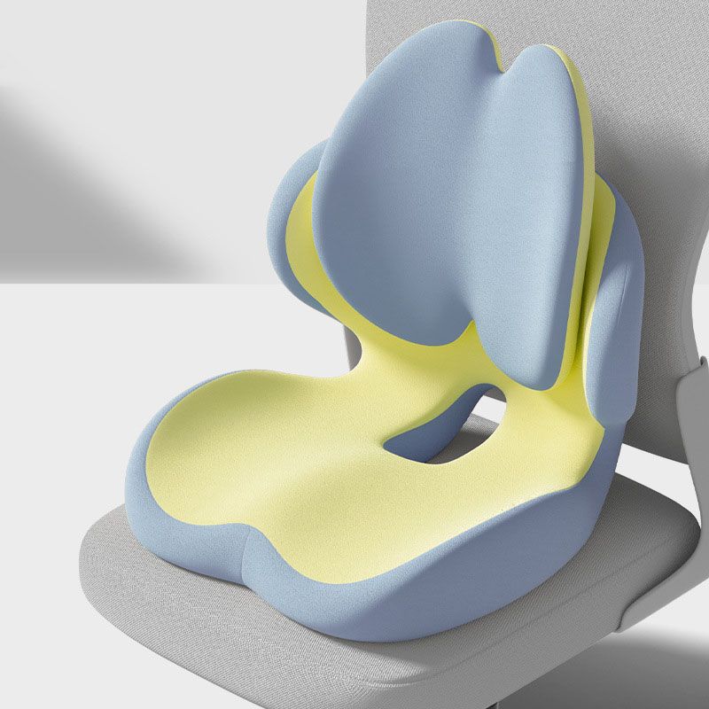 Blue Ergonomic Memory Foam Seat Cushion with Lumbar Support - Integrated Backrest Design, Breathable Hollow Core for Office and Car Use