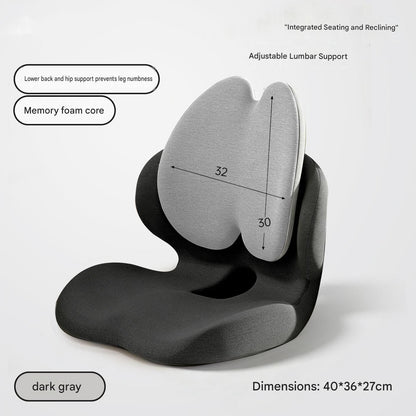 Black Ergonomic Memory Foam Seat Cushion with Lumbar Support - Integrated Backrest Design, Breathable Hollow Core for Office and Car Use