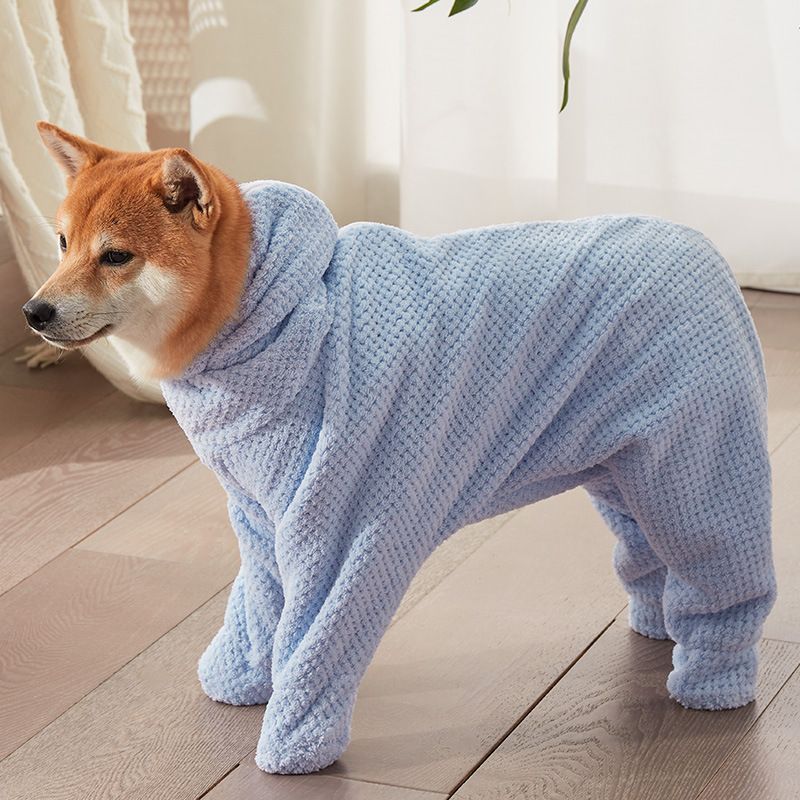 Pet Wearable Bathrobe Towel (Size M) - Quick-drying, absorbent full-body cover with hood and zipper, suitable for dog and cat grooming