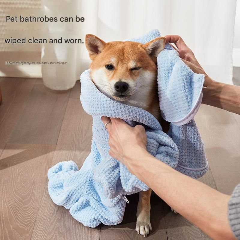Pet Wearable Bathrobe Towel (Size XL) - Quick-drying, absorbent full-body cover with hood and zipper, suitable for dog and cat grooming