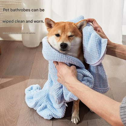 Pet Wearable Bathrobe Towel (Size XL) - Quick-drying, absorbent full-body cover with hood and zipper, suitable for dog and cat grooming