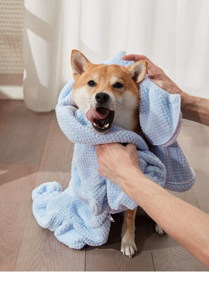 Pet Wearable Bathrobe Towel (Size XXL) - Quick-drying, absorbent full-body cover with hood and zipper, suitable for dog and cat grooming