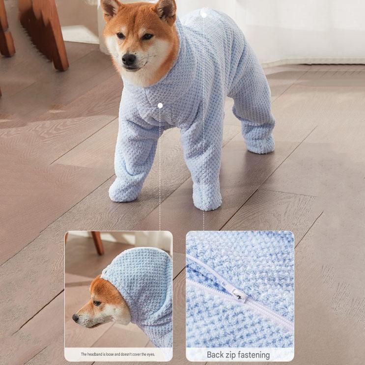 Pet Wearable Bathrobe Towel (Size XXXL) - Quick-drying, absorbent full-body cover with hood and zipper, suitable for dog and cat grooming