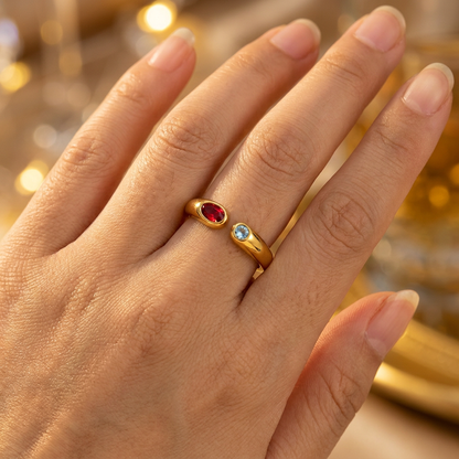 Adjustable Birthstone(January) Open Ring Set 18K Gold Plated Stainless Steel Minimalist Dainty Stackable Gemstone Rings Personalized Jewelry Gift Box Included Everyday Wear Gift
