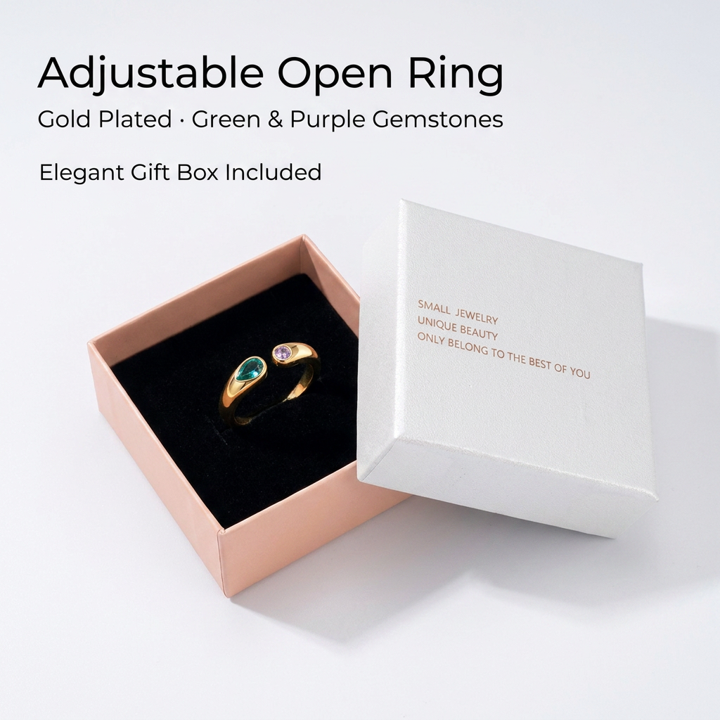 Adjustable Birthstone(March) Open Ring Set 18K Gold Plated Stainless Steel Minimalist Dainty Stackable Gemstone Rings Personalized Jewelry Gift Box Included Everyday Wear Gift