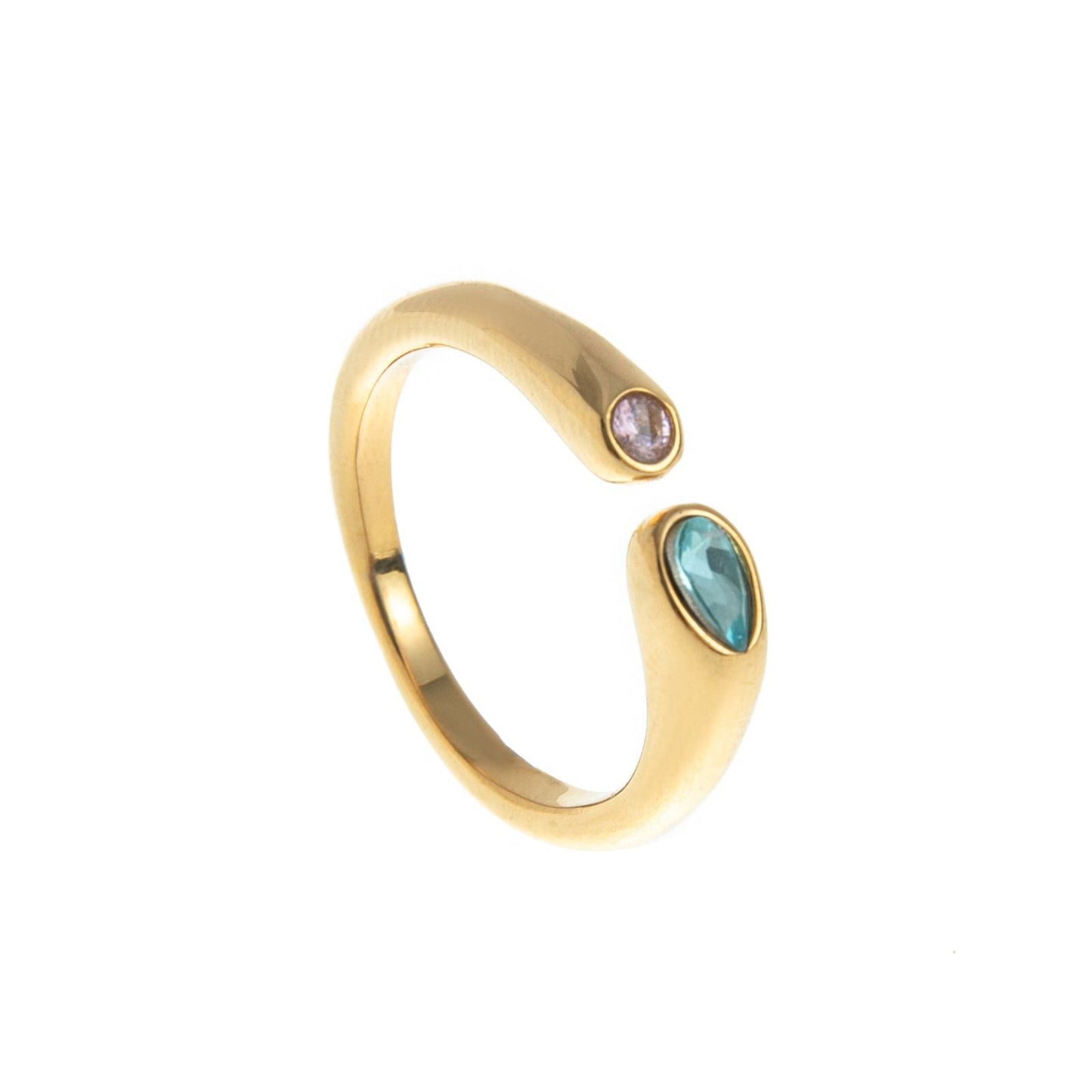 Adjustable Birthstone(March) Open Ring Set 18K Gold Plated Stainless Steel Minimalist Dainty Stackable Gemstone Rings Personalized Jewelry Gift Box Included Everyday Wear Gift