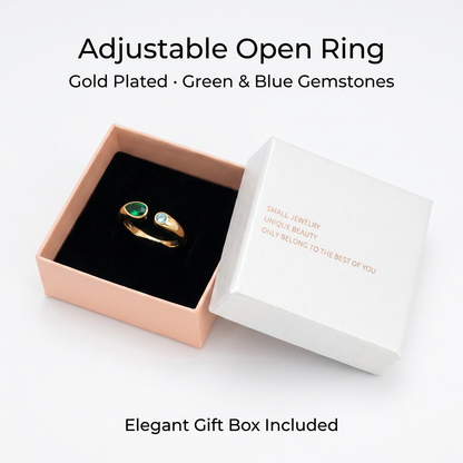 Adjustable Birthstone(May) Open Ring Set 18K Gold Plated Stainless Steel Minimalist Dainty Stackable Gemstone Rings Personalized Jewelry Gift Box Included Everyday Wear Gift