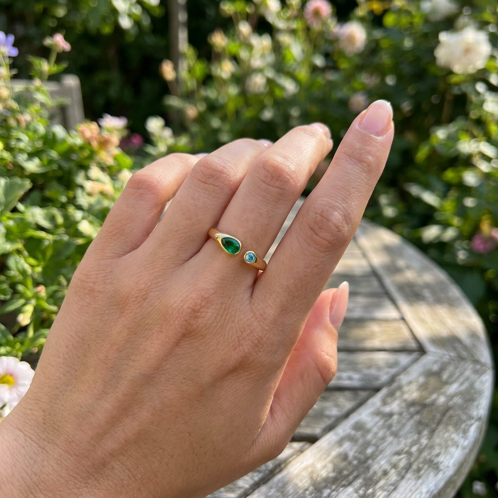 Adjustable Birthstone(May) Open Ring Set 18K Gold Plated Stainless Steel Minimalist Dainty Stackable Gemstone Rings Personalized Jewelry Gift Box Included Everyday Wear Gift
