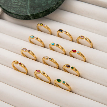 Adjustable Birthstone(May) Open Ring Set 18K Gold Plated Stainless Steel Minimalist Dainty Stackable Gemstone Rings Personalized Jewelry Gift Box Included Everyday Wear Gift