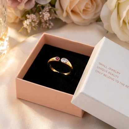 Adjustable Birthstone(June) Open Ring Set 18K Gold Plated Stainless Steel Minimalist Dainty Stackable Gemstone Rings Personalized Jewelry Gift Box Included Everyday Wear Gift