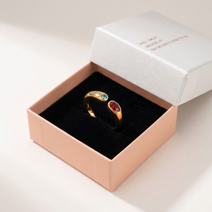 Adjustable Birthstone(June) Open Ring Set 18K Gold Plated Stainless Steel Minimalist Dainty Stackable Gemstone Rings Personalized Jewelry Gift Box Included Everyday Wear Gift