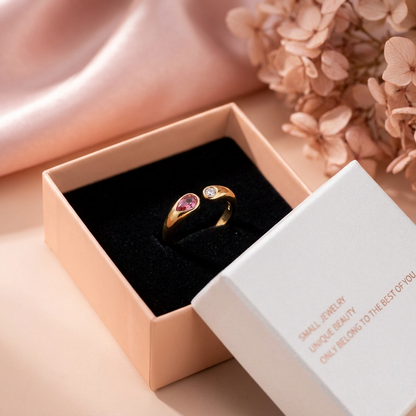 Adjustable Birthstone(July) Open Ring Set 18K Gold Plated Stainless Steel Minimalist Dainty Stackable Gemstone Rings Personalized Jewelry Gift Box Included Everyday Wear Gift
