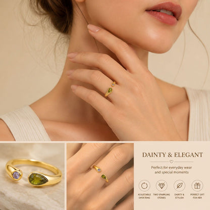 Adjustable Birthstone(August) Open Ring Set 18K Gold Plated Stainless Steel Minimalist Dainty Stackable Gemstone Rings Personalized Jewelry Gift Box Included Everyday Wear Gift