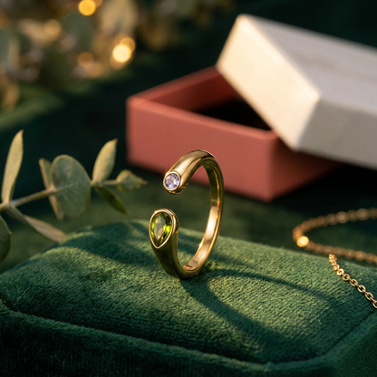 Adjustable Birthstone(August) Open Ring Set 18K Gold Plated Stainless Steel Minimalist Dainty Stackable Gemstone Rings Personalized Jewelry Gift Box Included Everyday Wear Gift